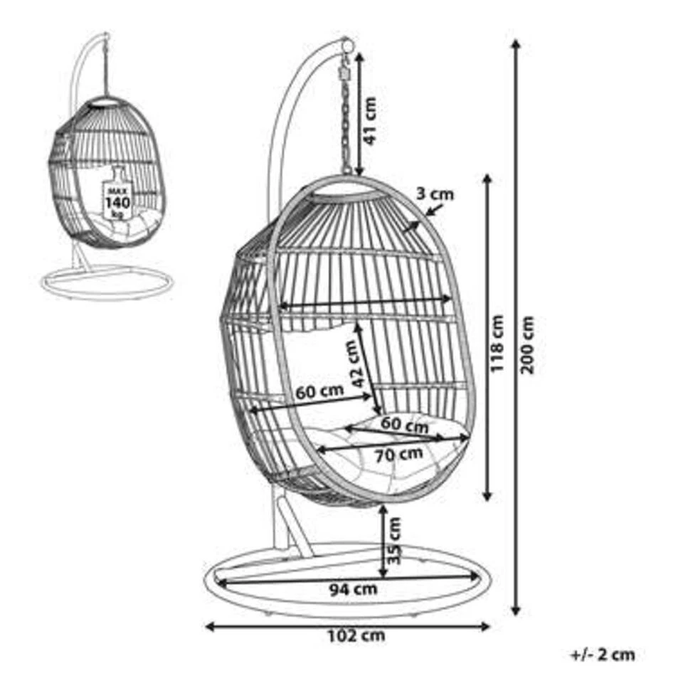 Beliani Hangstoel ALBA - Beige Pe Rotan 2 Beliani Hangstoel ALBA - Beige Pe Rotan - Image 2