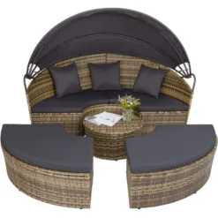 Tectake - Zonne-eiland Ligbed - Wicker/aluminium - Losse Elementen - Natuur -BBQ En Tuin Verkoop 1000077821 0102