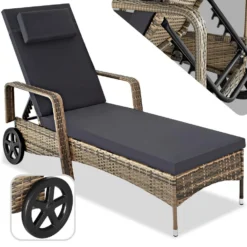 Tectake - Wicker Ligbed – Natuur - Afmetingen 200 X 70 X 33 Cm