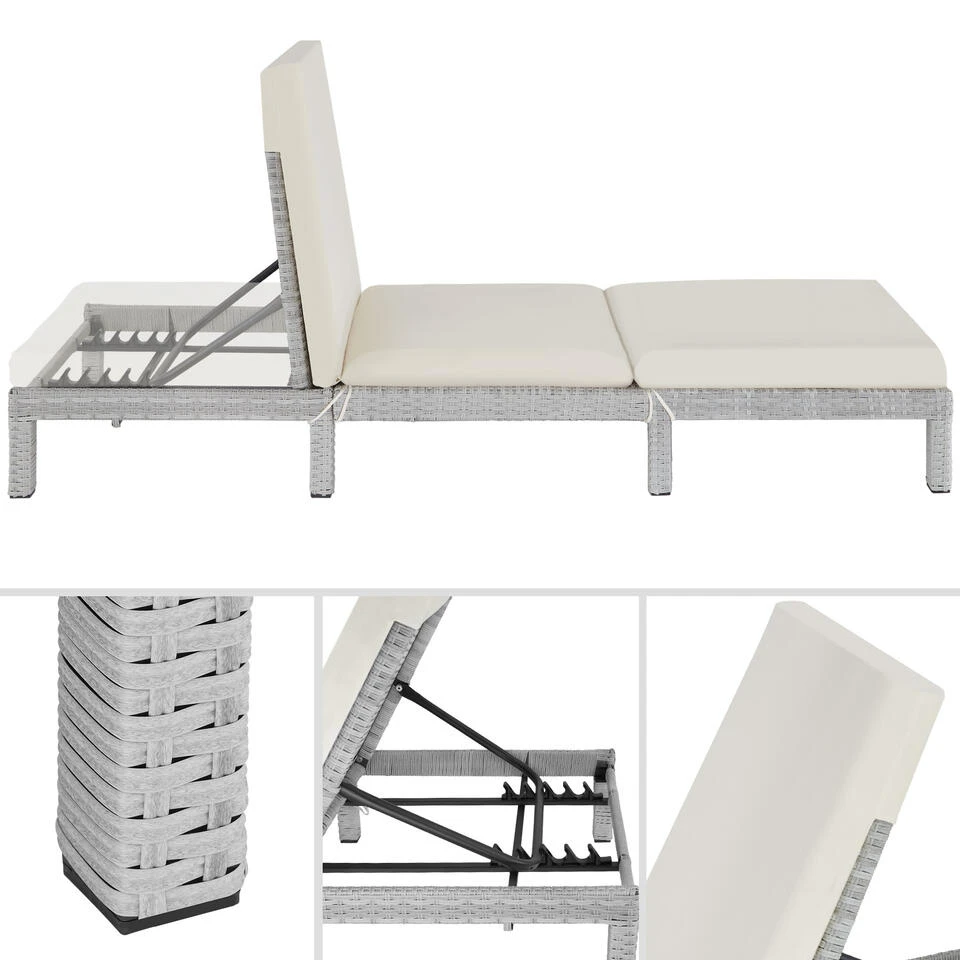 Tectake - Ligstoel Sofia - Wicker Zonnebed - Lichtgrijs 2 Tectake - Ligstoel Sofia - Wicker Zonnebed - Lichtgrijs - Image 2