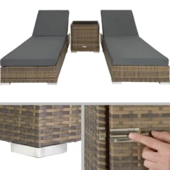 Tectake - 2 Aluminium Ligbedden Incl. Tafel-incl.beschermhoes -natuur -BBQ En Tuin Verkoop 1000077837 0103