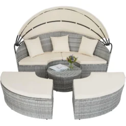 Tectake - Zonne-eiland Santorini - Wicker - Lichtgrijs -BBQ En Tuin Verkoop 1000077896 0102
