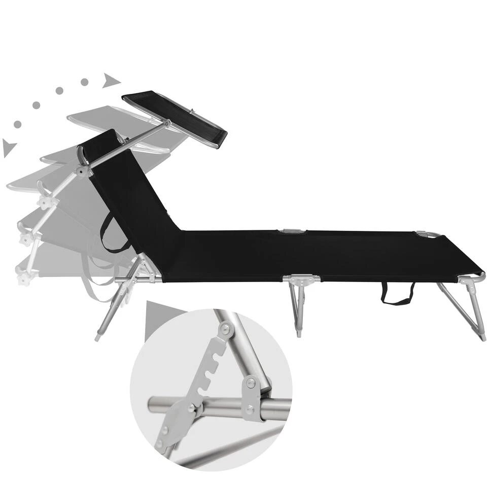 Tectake - 2 Ligbedden Met Zonnedak Ligstoelen Zwart 3 Tectake - 2 Ligbedden Met Zonnedak Ligstoelen Zwart - Image 3