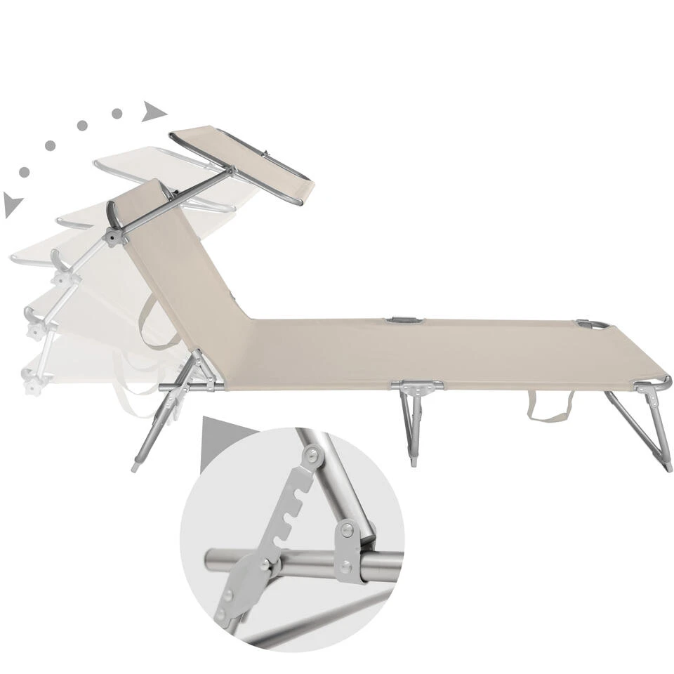 Tectake - Ligbed Met Zonnedak Beige 3 Tectake - Ligbed Met Zonnedak Beige - Image 3