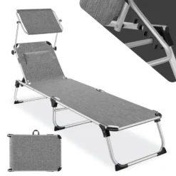 Tectake - Ligbed Zonnestoel Aurelie - Grijs Gemeleerd