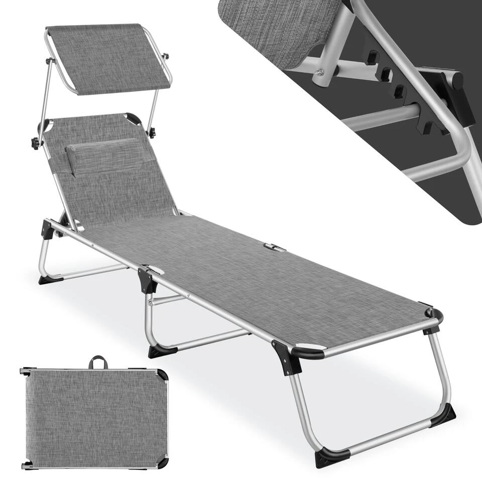 Tectake - Ligbed Zonnestoel Aurelie - Grijs Gemeleerd 1 Tectake - Ligbed Zonnestoel Aurelie - Grijs Gemeleerd