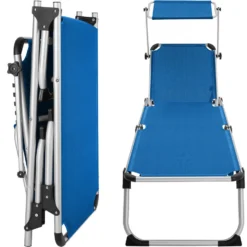 Tectake - Ligbed Zonnestoel Aurelie - Blauw -BBQ En Tuin Verkoop 1000083102 0103