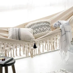 QUVIO Hangmat Katoen 280x150 Cm - Wit -BBQ En Tuin Verkoop 1000083227 0102