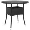 VidaXL Tuintafel Ø80x75 Cm Gehard Glas En Poly Rattan Zwart