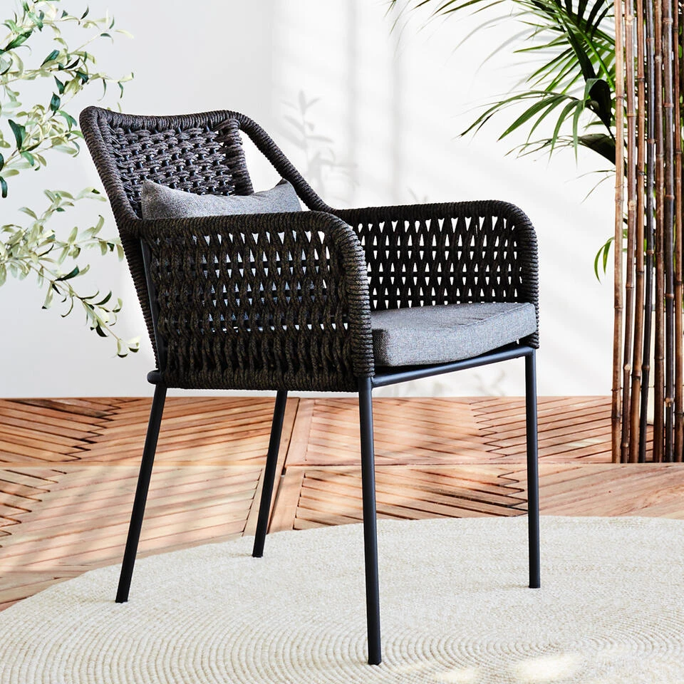 Dining Tuinstoel Met Armleuning Kaya Touw Bruin - 66x55x80 Cm - Touw - Grijs 2 Dining Tuinstoel Met Armleuning Kaya Touw Bruin - 66x55x80 Cm - Touw - Grijs - Image 2