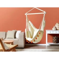 Beliani Hangstoel VARENA - Beige Katoen 7 Beliani Hangstoel VARENA - Beige Katoen -BBQ En Tuin Verkoop 1000096792 0103