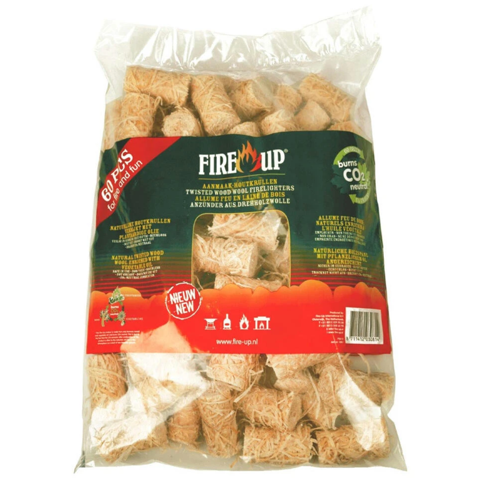 Fire-up Barbecue Aanmaak Houtwolkrullen - 60x - Reukloos - Niet Giftig 1 Fire-up Barbecue Aanmaak Houtwolkrullen - 60x - Reukloos - Niet Giftig