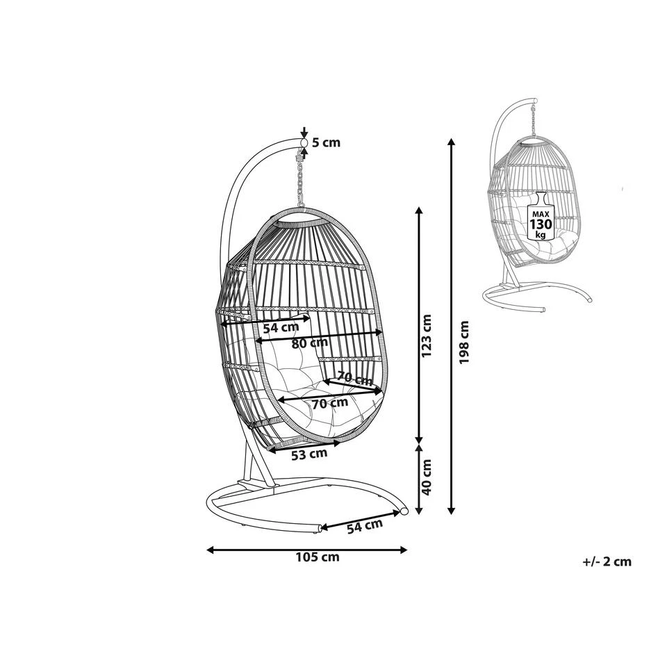 Beliani Hangstoel SESIA - Grijs Polyester, Pe Rotan 2 Beliani Hangstoel SESIA - Grijs Polyester, Pe Rotan - Image 2