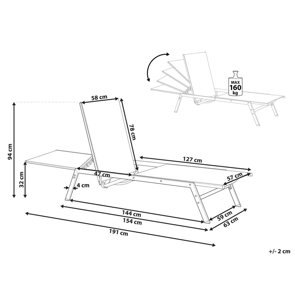Beliani Tuinligstoel VERNAZZA - Grijs Staal, Textiel 3 Beliani Tuinligstoel VERNAZZA - Grijs Staal, Textiel - Image 3