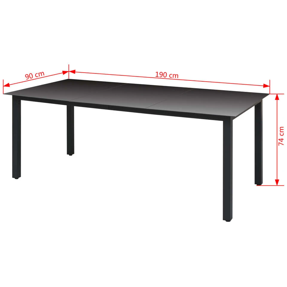 VidaXL Tuintafel 190x90x74 Cm Aluminium En Glas Zwart 2 VidaXL Tuintafel 190x90x74 Cm Aluminium En Glas Zwart - Image 2