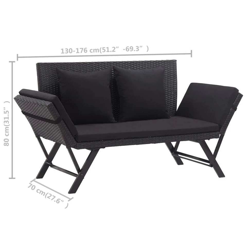 VidaXL Tuinbank Met Kussens 176 Cm Poly Rattan Zwart Overig 4 VidaXL Tuinbank Met Kussens 176 Cm Poly Rattan Zwart Overig - Image 4