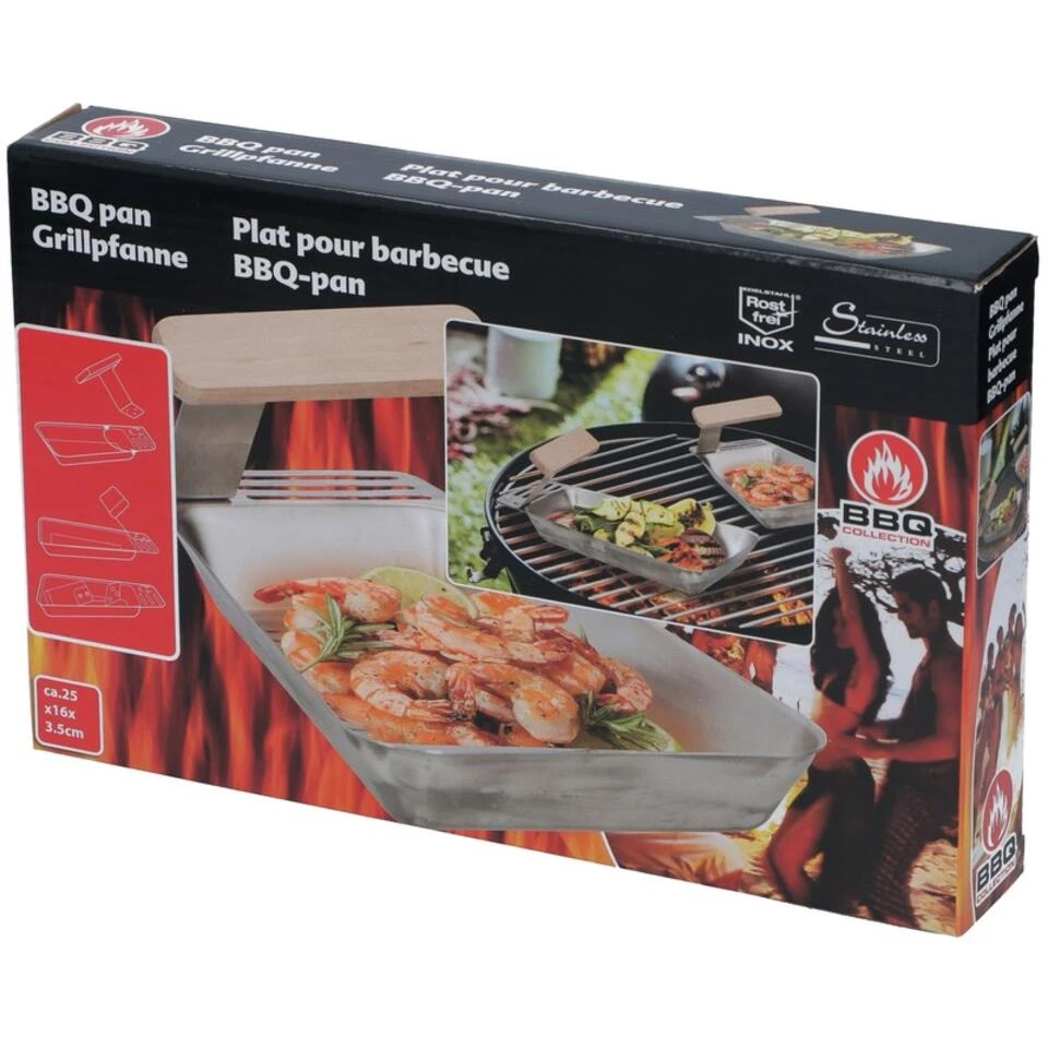 BBQ Collection Barbecuepan - Houten Handvat - RVS - 25 X 16 Cm 2 BBQ Collection Barbecuepan - Houten Handvat - RVS - 25 X 16 Cm - Image 2