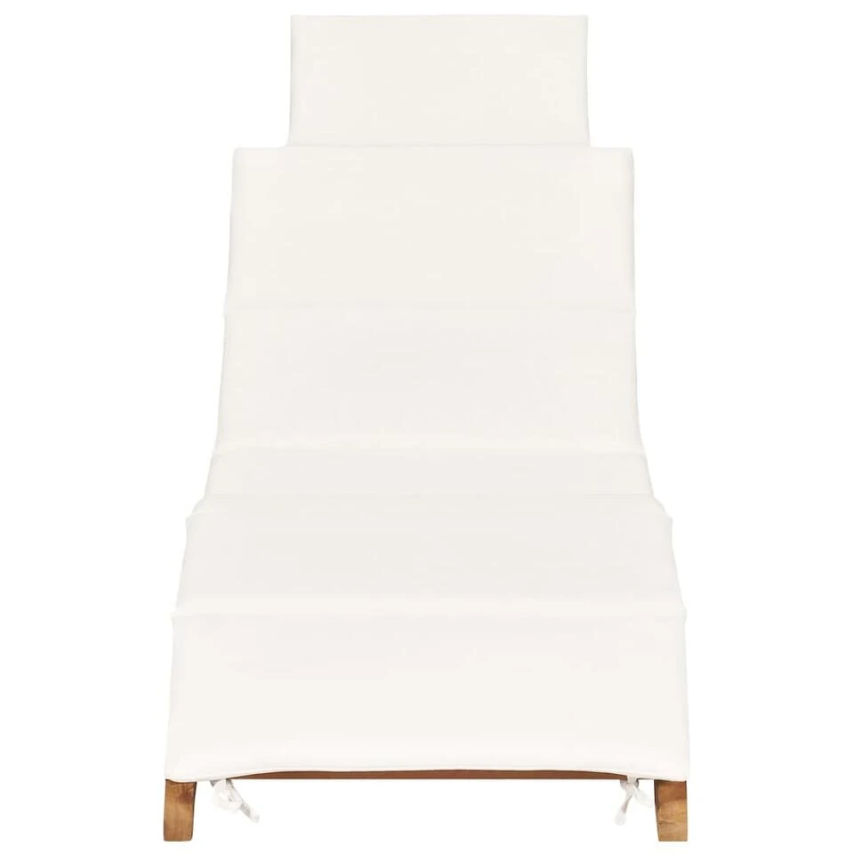 VidaXL Ligbed Inklapbaar Met Crèmewit Kussen Massief Teakhout 2 VidaXL Ligbed Inklapbaar Met Crèmewit Kussen Massief Teakhout - Image 2