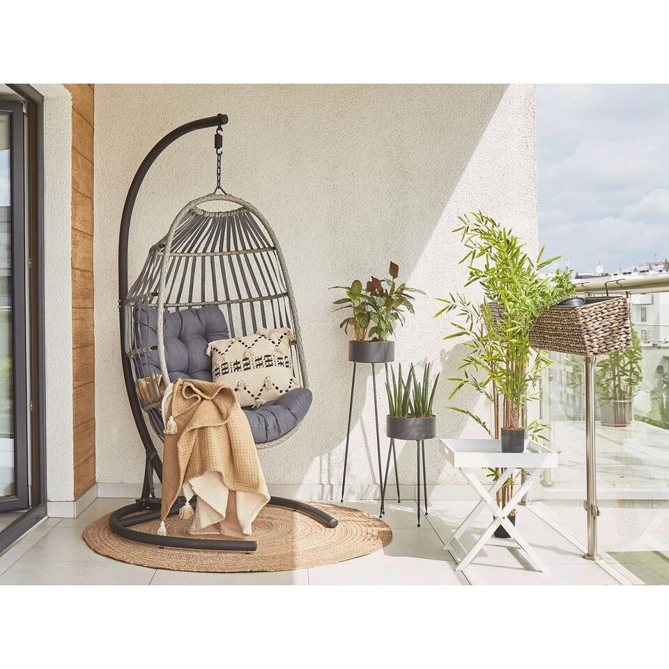 Beliani Hangstoel SESIA - Grijs Polyester, Pe Rotan 3 Beliani Hangstoel SESIA - Grijs Polyester, Pe Rotan - Image 3