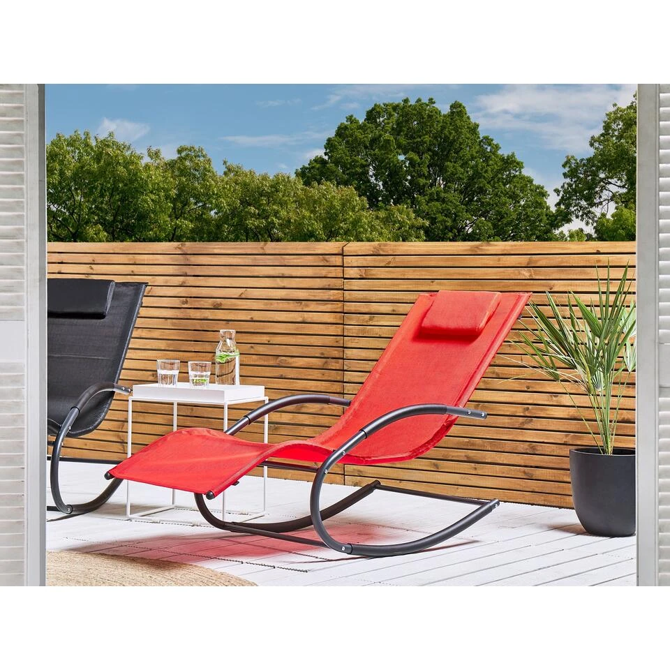Beliani Tuinligstoel CARANO II - Rood Staal, Textiel 2 Beliani Tuinligstoel CARANO II - Rood Staal, Textiel - Image 2