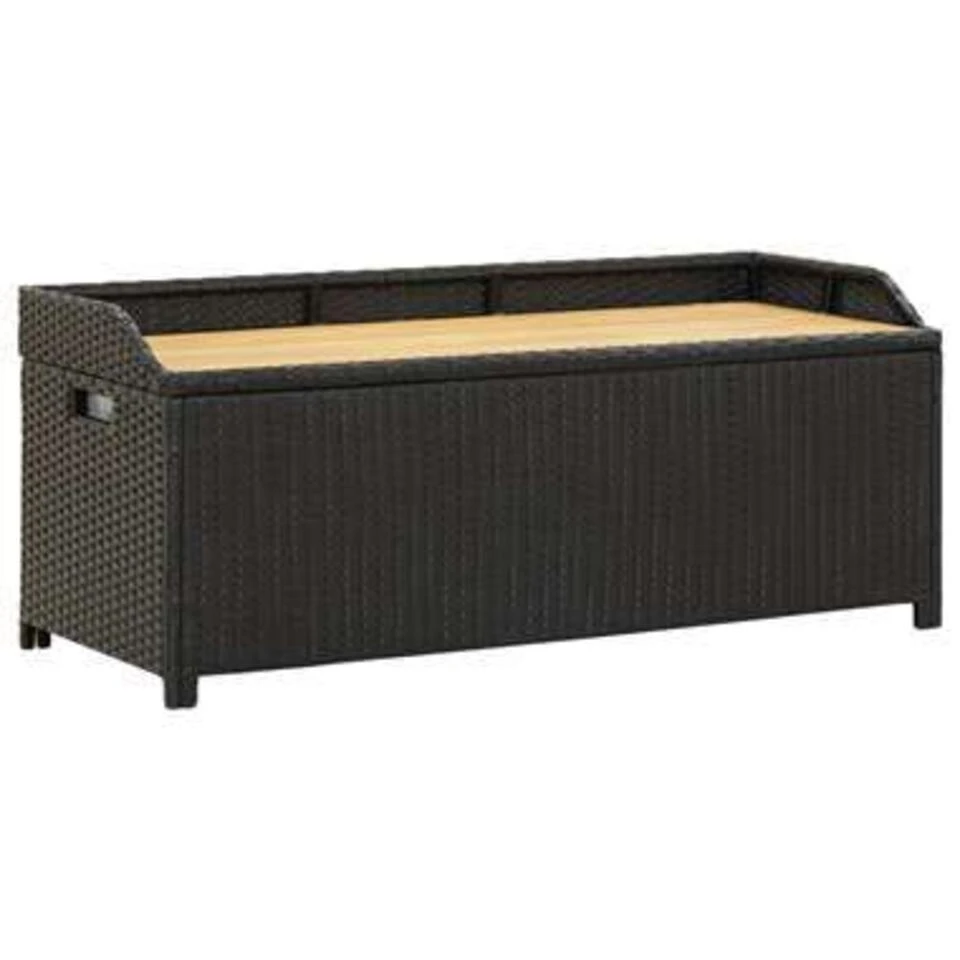 VidaXL Tuinopbergbank 120 Cm Poly Rattan Zwart 2 VidaXL Tuinopbergbank 120 Cm Poly Rattan Zwart - Image 2